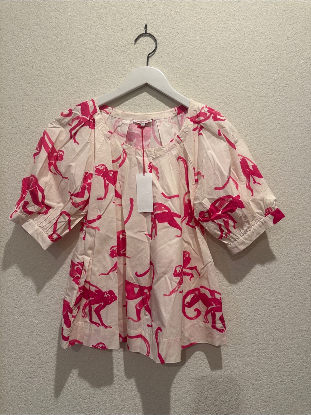 NWT Frances Valentine Zonda Monkey-Print 3/4-Sleeve Cotton Top - Picture 2 of 3